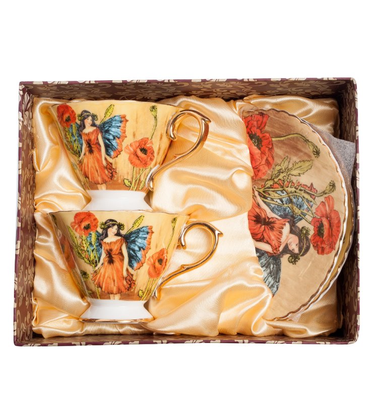 Чайный набор из фарфора на 2 персоны Дольче Вита, желтый Pavone AS-78, фотография в упаковке