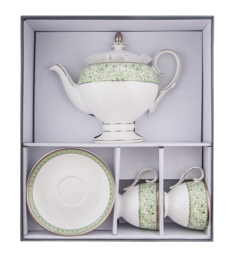 Чайный набор на 2 персоны с чайником Аделина Pavone JK- 63, фотография в упаковке