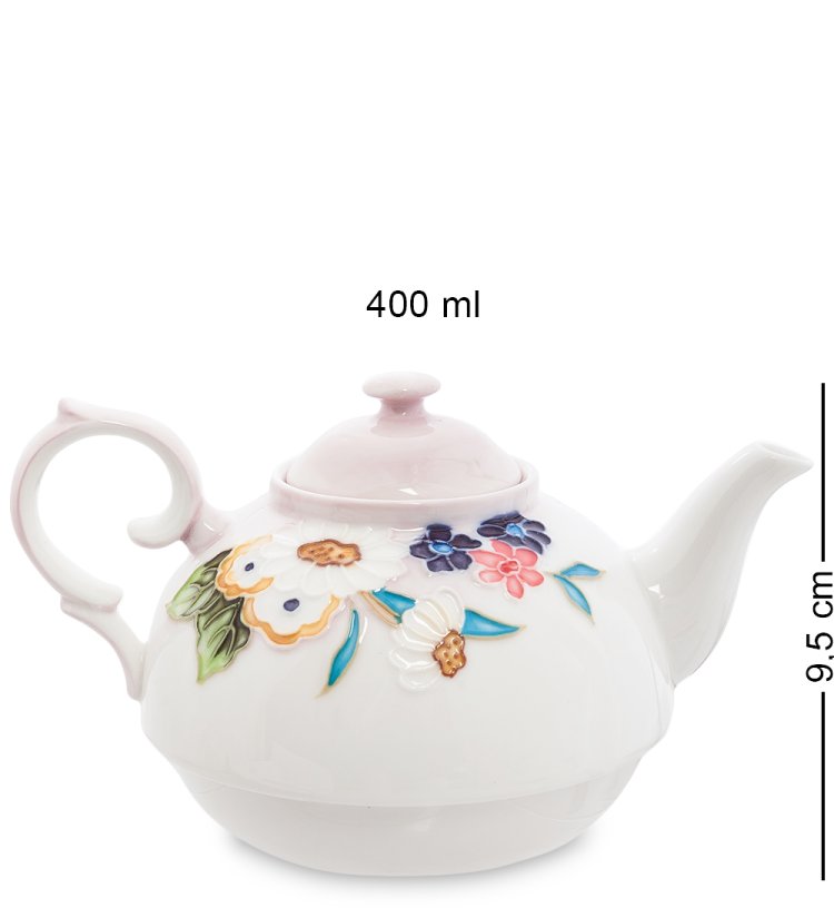 Чайная пара с чайником из фарфора Королева Камилла, ручная роспись Pavone JS-21, фотография чайника