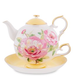 Чайная пара с чайником из фарфора Пионы