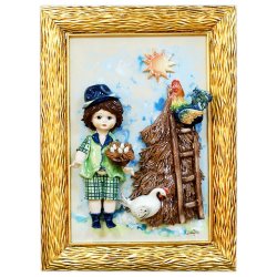 Картина из фарфора Кукла-мальчик держащий гнездо