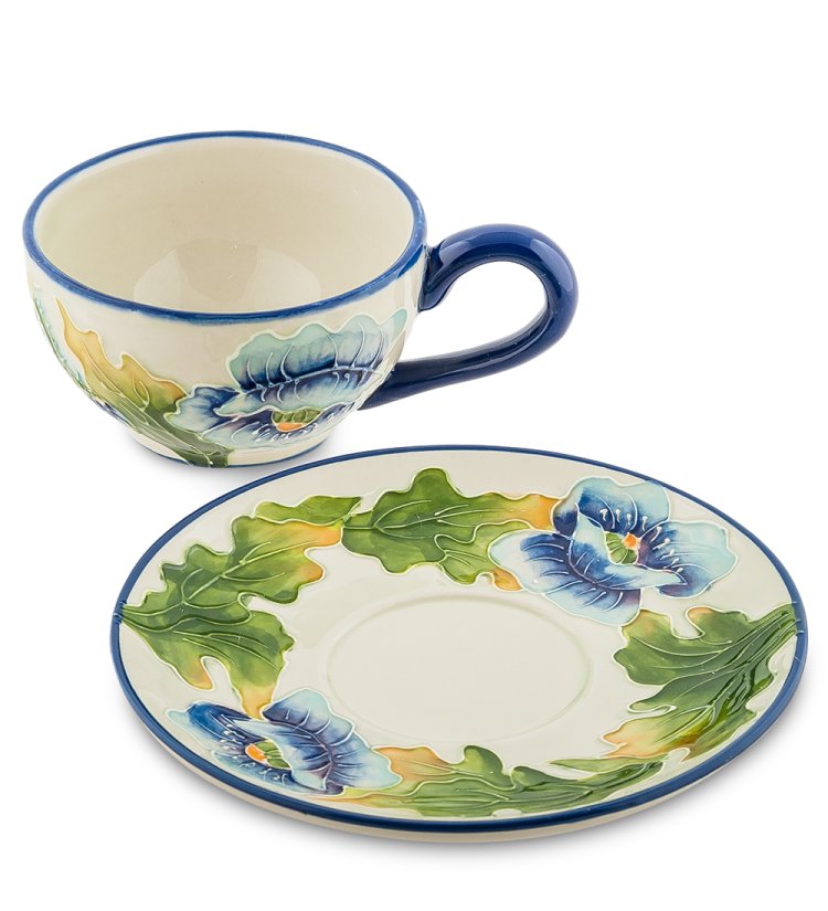 Чайная пара Голубые маки Blue Sky BS-243, фотография с боку
