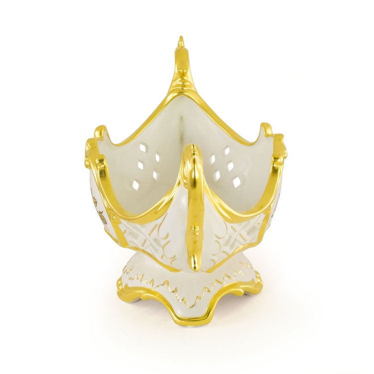 Ваза для фруктов на ножке из керамики коллекция Fiori Gold Migliore De Luxe 27506, фотография сбоку