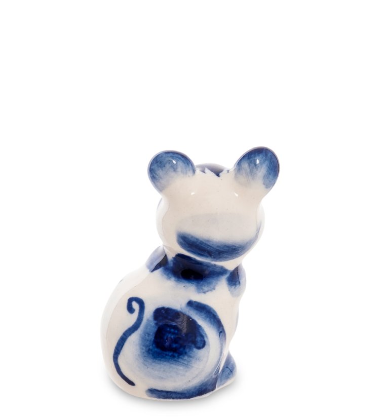 Фигурка маленькая Мышка Голубая гжель ГЛ-546, фотография со спины
