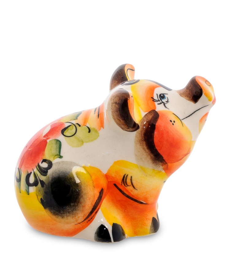 Статуэтка Свинка улыбака Цветная гжель ГЛ-460, фотография сбоку