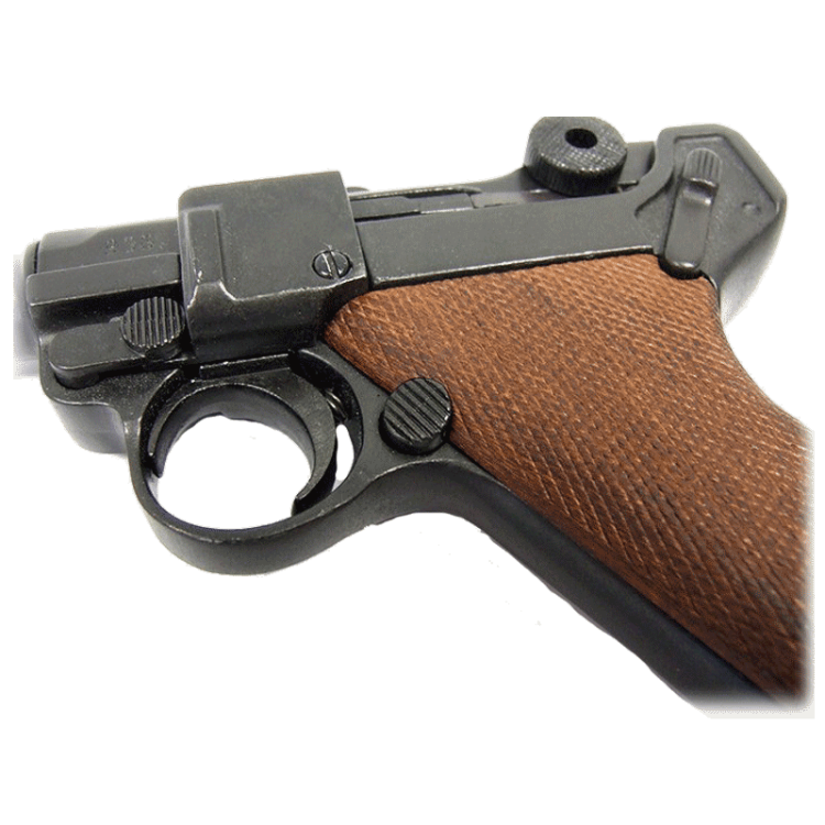 Макет Пистолета Люгер Р08 с деревянной накладкой на рукоять Denix 1143-M, увеличенный вид деталей