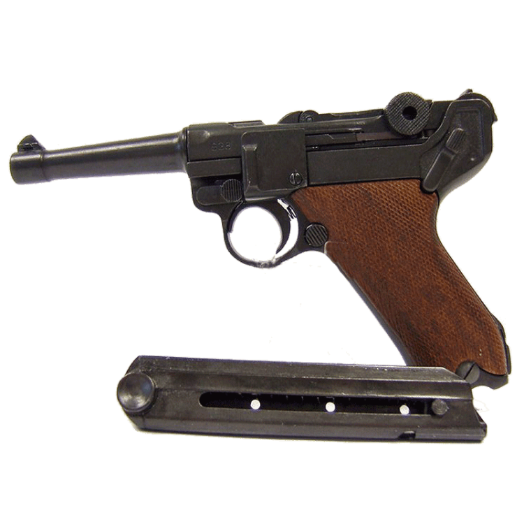 Макет Пистолета Люгер Р08 с деревянной накладкой на рукоять Denix 1143-M, комплексный вид