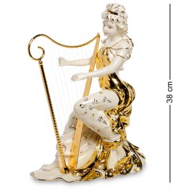 Статуэтка из керамики Девушка с арфой, золотая отделка
