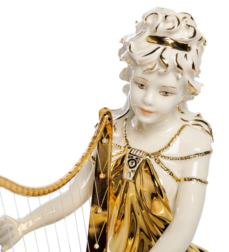 Статуэтка из керамики Девушка с арфой, золотая отделка Sabadin Vittorio SV- 23, фотография лица