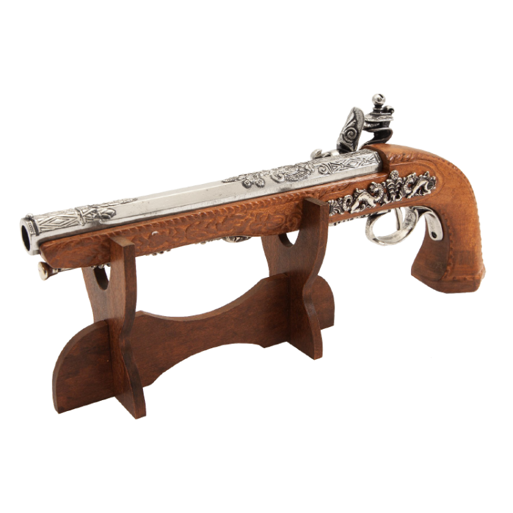 Макет Дуэльного Пистоля Boutet, Франция 1810 год Denix 1084-NQ, фотография на подставке