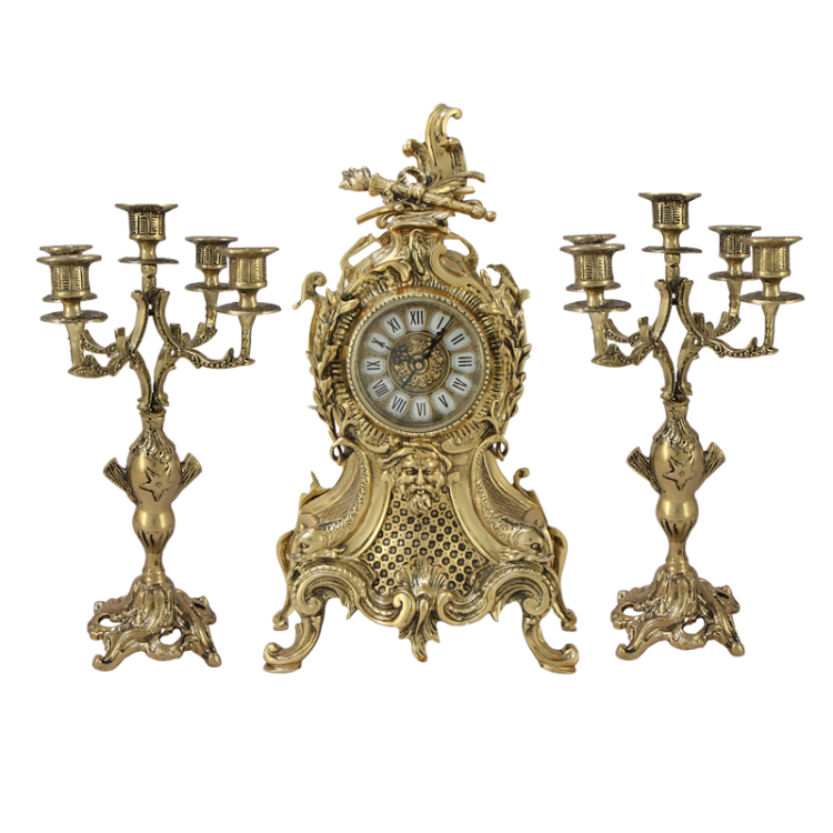 Часы каминные из бронзы с канделябрами Карранка Bello De Bronze BP-2706428-D