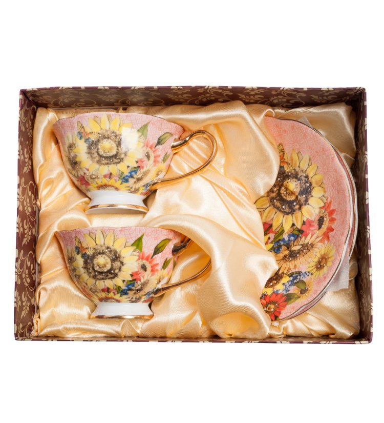 Чайный набор из фарфора на 2 персоны Дольче Вита, розовый Pavone AS-80, фотография в упаковке