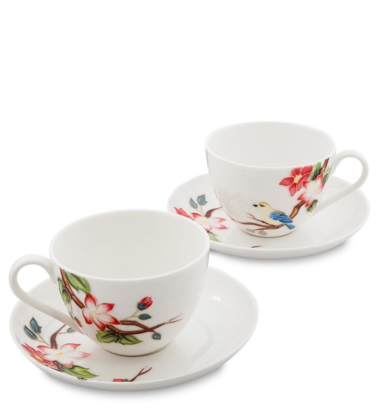 Чайный набор на 2 персоны из фарфора Райская птица, ручная роспись Pavone JS-25