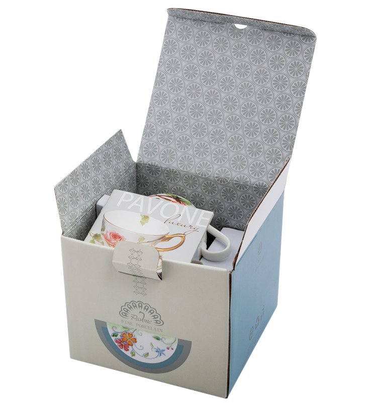 Чайный набор на 2 персоны из фарфора Райская птица, ручная роспись Pavone JS-25, фотография в упаковке