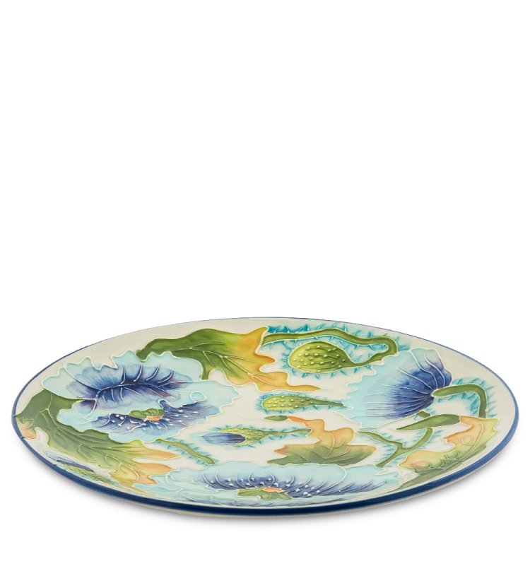 Круглое блюдо Голубые маки Blue Sky BS-244, фотография сбоку