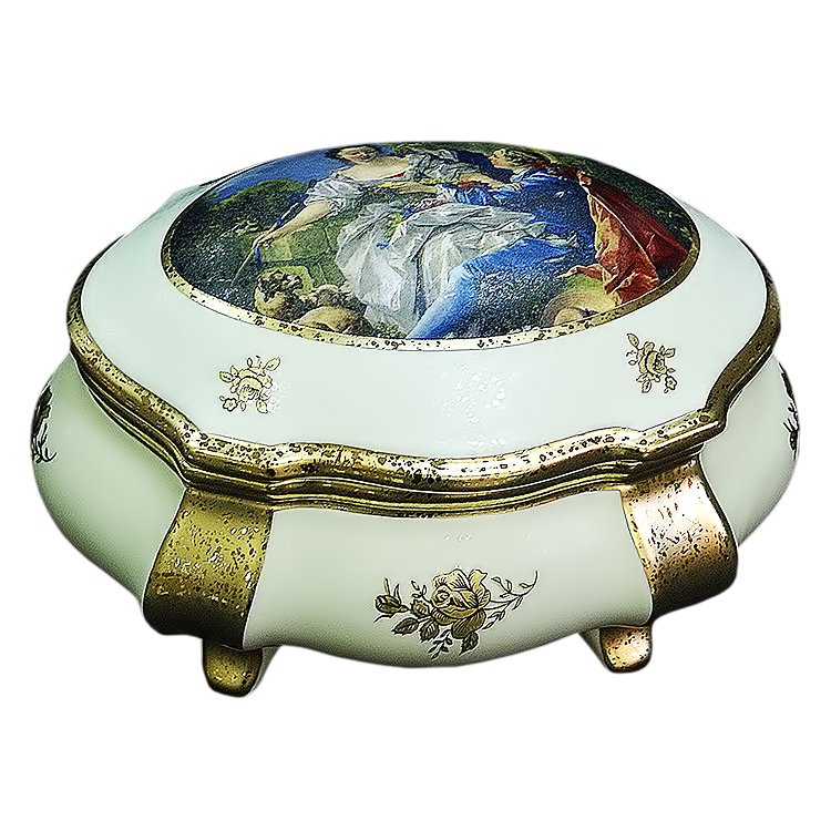 Шкатулка матовая Буше кремовая с золотым декором Bruno Costenaro M647/BOU