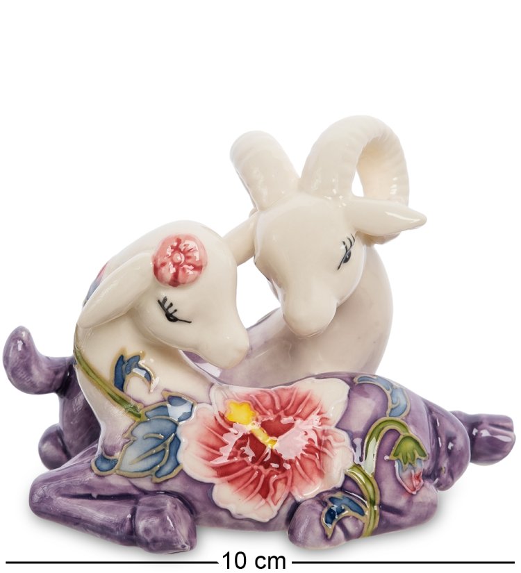 Фигурка из фарфора Влюбленные Барашки с фиолетовыми копытцами Pavone JP-71/20, портретный вид