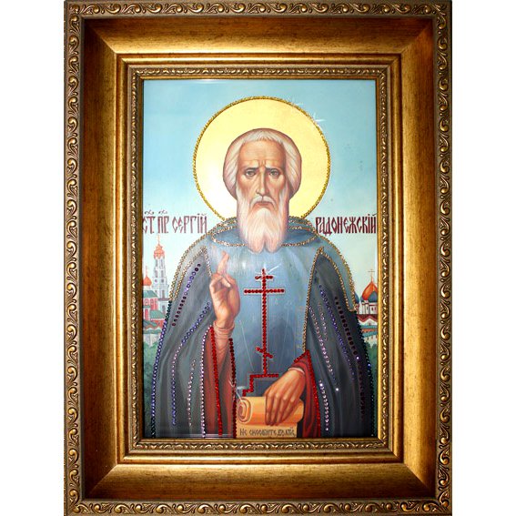 Икона с кристаллами Swarovski - Сергий Радонежский 2
