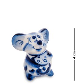Маленькая Фигурка Мышь с сыром Голубая гжель