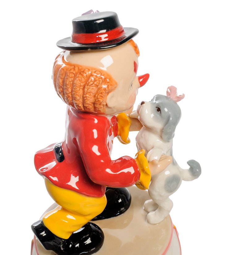 Музыкальная Статуэтка из фарфора Клоун танцует с собачкой