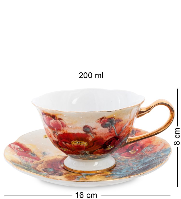 Чайный набор из фарфора на 2 персоны Дольче Вита, Маки Pavone AS-82, фотография чашки и блюдца