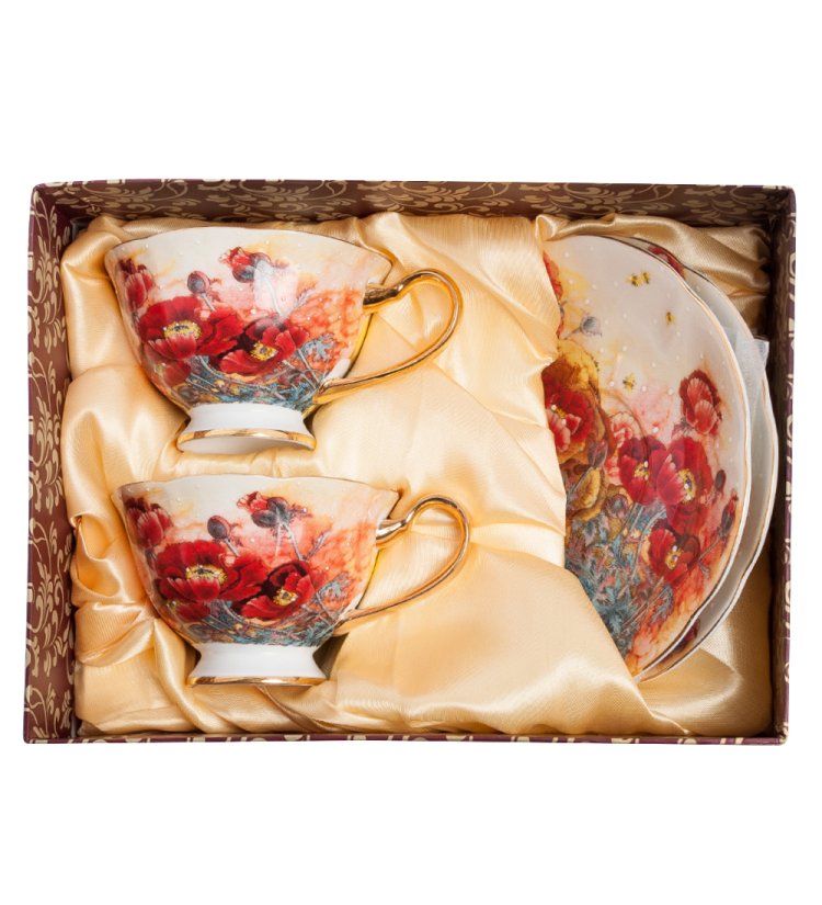 Чайный набор из фарфора на 2 персоны Дольче Вита, Маки Pavone AS-82, фотография в упаковке