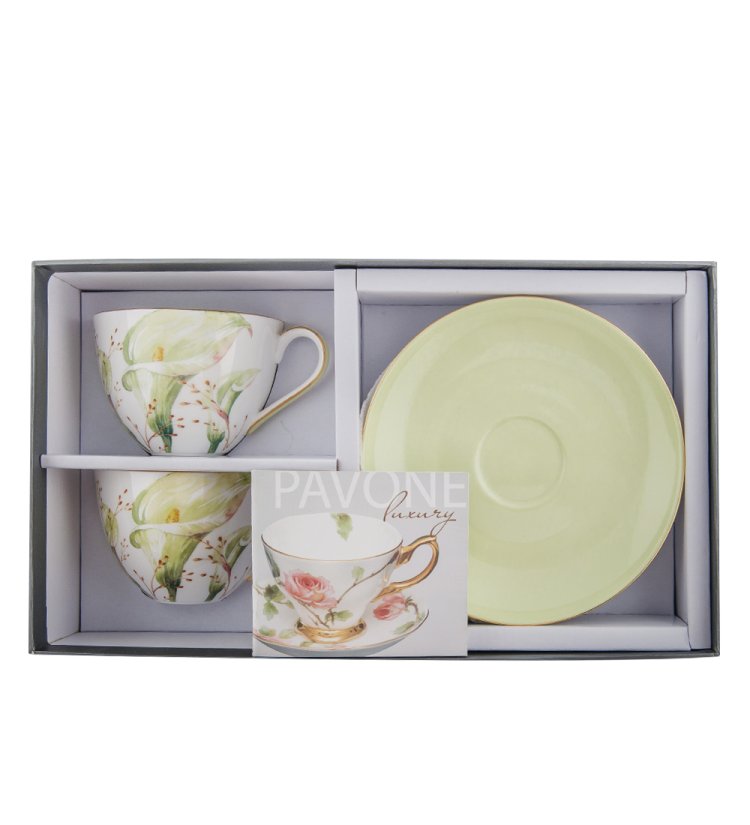 Чайный набор на 2 персоны из фарфора Калла Pavone JK- 72, фотография в упаковке