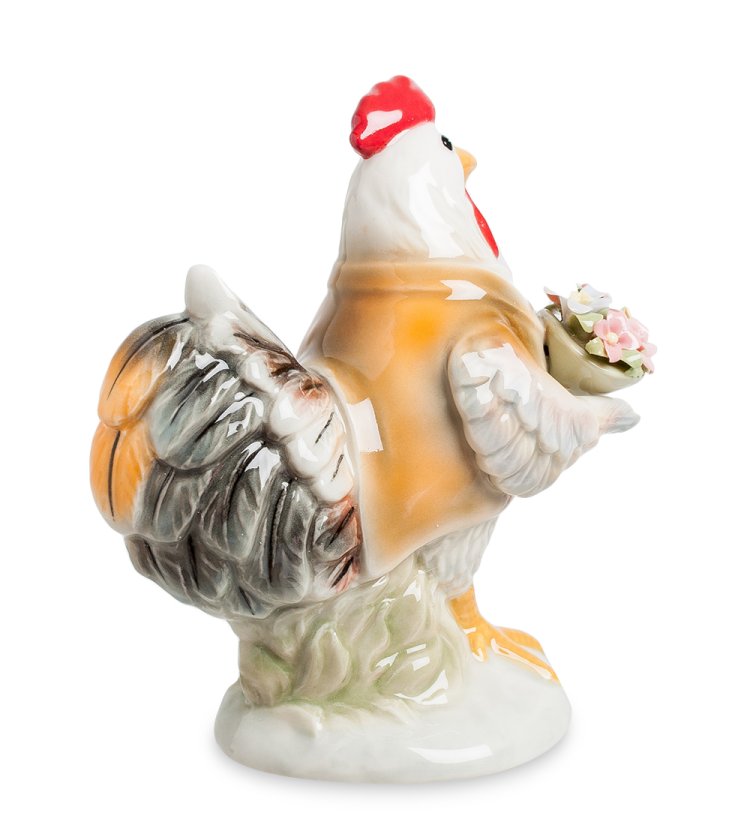Статуэтка из керамики Петух с букетом Pavone CMS-59/ 1, фотография со спины