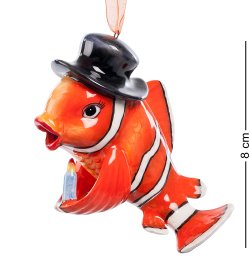 Подвесная статуэтка из керамики Красная Рыбка в шляпке