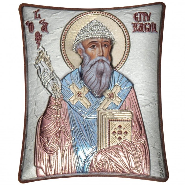 Цветная Икона Святой Спиридон в коричневой рамке, Размер 8x9 см Slevory 132TBR6FWB