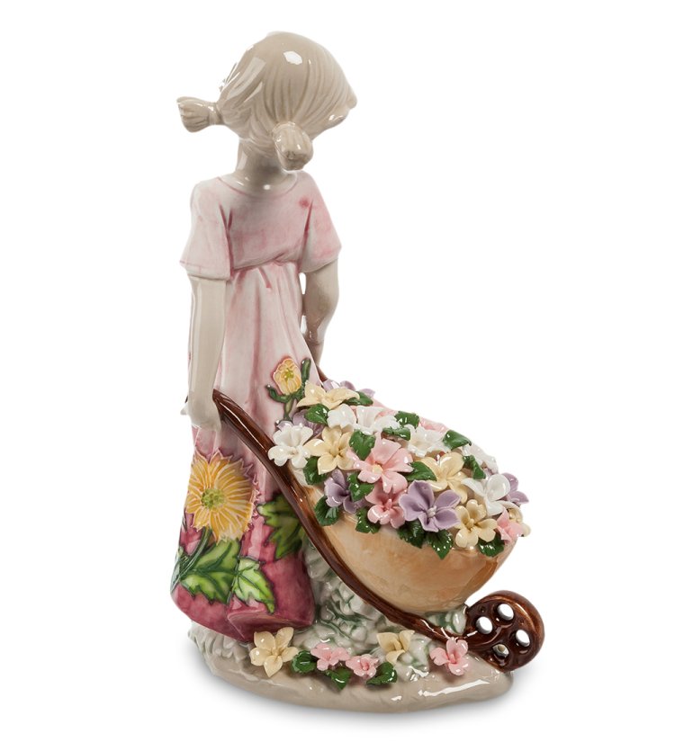 Статуэтка из фарфора Девочка с тележкой цветов Pavone JP-22/ 8, фото со спины