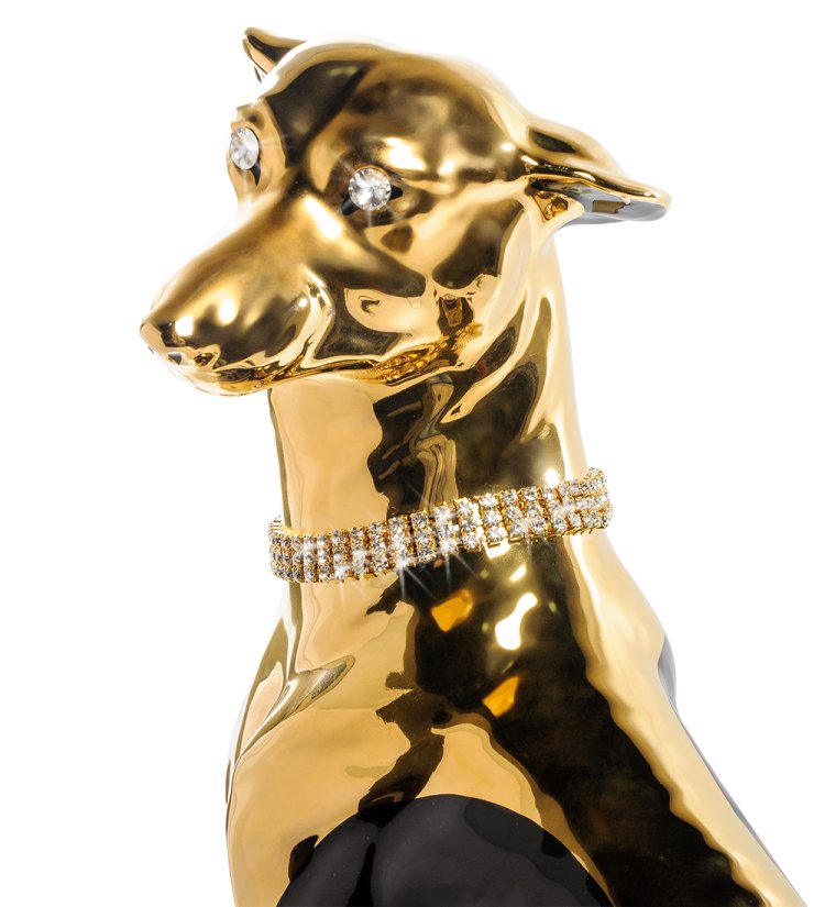 Статуэтка Черный Грейхаунд сидячий с кристаллами Сваровски Ahura, фотография морды