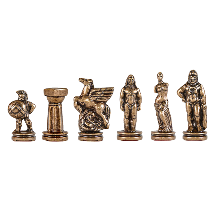 Шахматы Древняя Спарта, Синяя доска Manopoulos MP-S-16-B-28-BLU, фотография бронзовых фигур