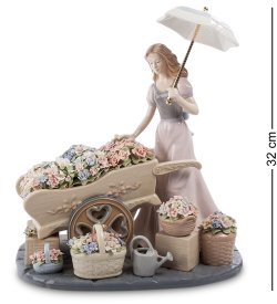 Фарфоровая Статуэтка Девушка цветочница с зонтиком