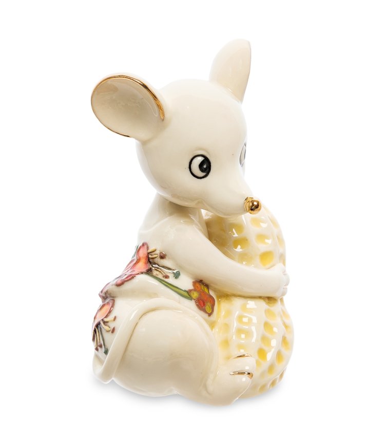 Статуэтка из фарфора Мышка с орешком Pavone JP-121/ 7, фотография сбоку