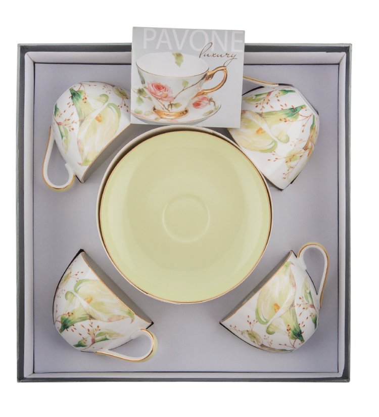 Чайный набор на 4 персоны из фарфора Калла Pavone JK- 73, фотография в упаковке
