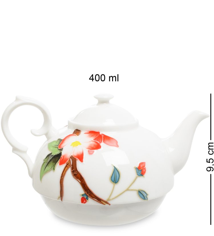 Чайная пара с чайником из фарфора Райская птица, ручная роспись Pavone JS-27, фотография чайника