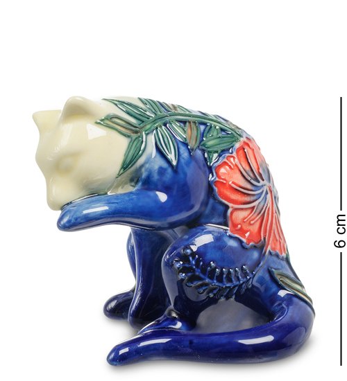 Статуэтка из фарфора Синяя кошка с красным цветком Pavone JP-44/ 7