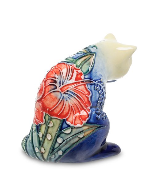 Статуэтка из фарфора Синяя кошка с красным цветком Pavone JP-44/ 7, оборотная сторона