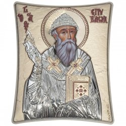 Икона Святой Спиридон в белой рамке, Размер 4x5 см