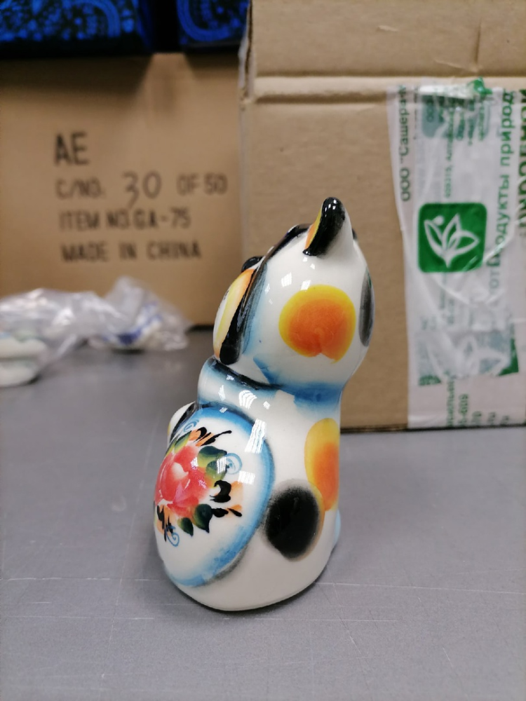 Фигурка Кот Сластена Цветная гжель ГЛ-196, фото со склада вид со стороны