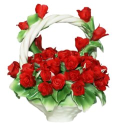 Цветы из фарфора корзина с красными Розами