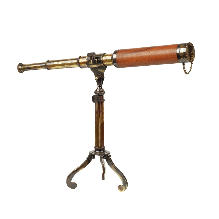 Настольный телескоп на треноге под старину, вид профиль