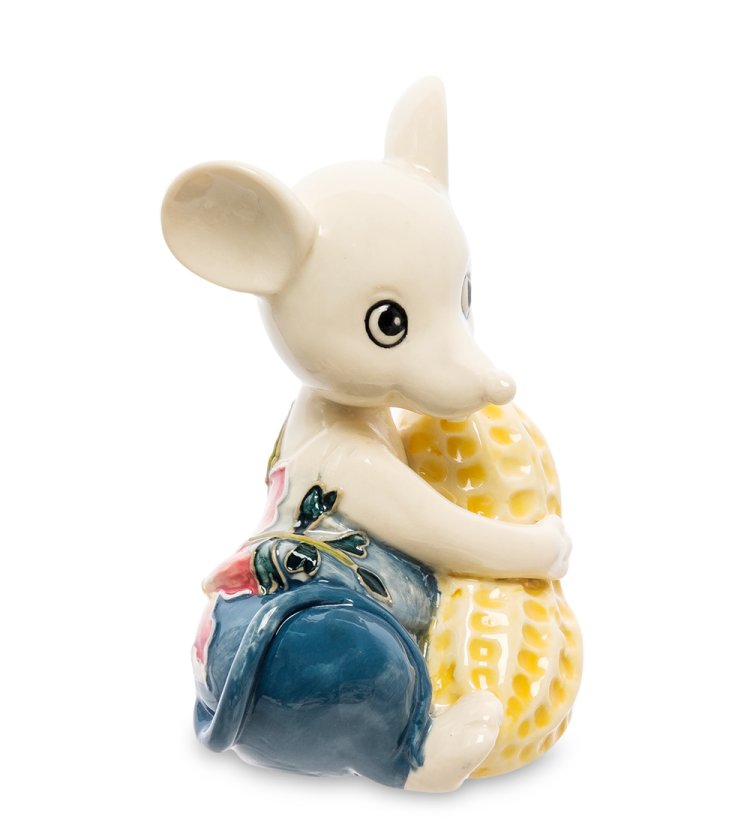 Статуэтка из фарфора Мышонок с орешком Pavone JP-121/ 8, фотография сбоку