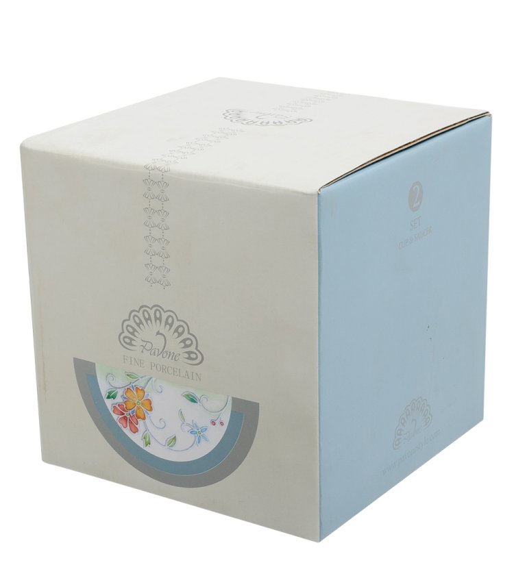 Чайный набор на 2 персоны из фарфора Голубая бабочка, ручная роспись Pavone JS-31, фотография коробки