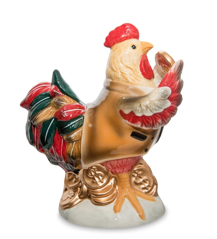 Статуэтка из керамики Петух с монеткой на удачу Pavone CMS-59/ 4, фотография сбоку
