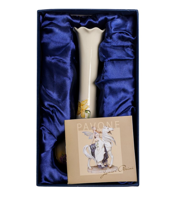 Узкая Ваза для цветов из фарфора Цветочное Трио Pavone JP-97/46, фотография в упаковке