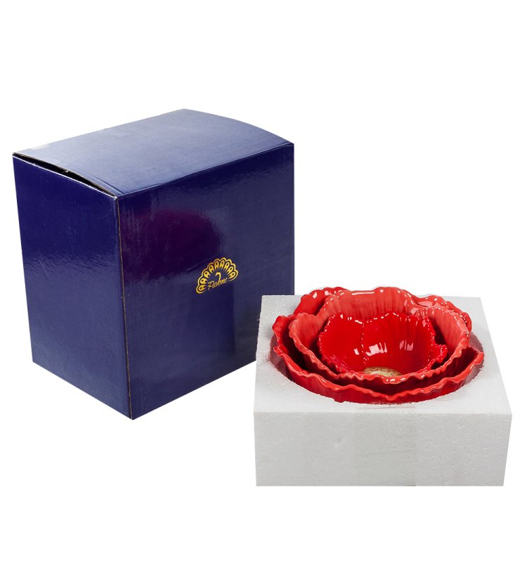 Набор из 3 салатников из фарфора Маки Pavone FM-07/ 6, фотография в упаковке