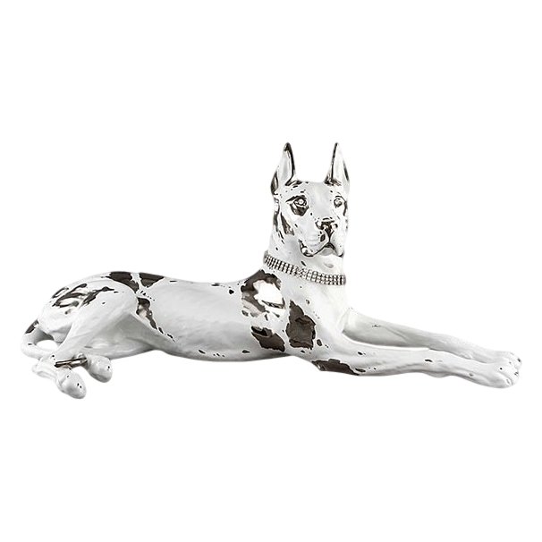 Статуэтка Лежащий дог Белый с платиной