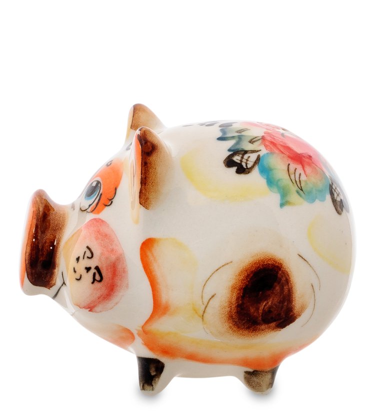 Статуэтка Свинка Цветная гжель ГЛ-475, фотография сбоку